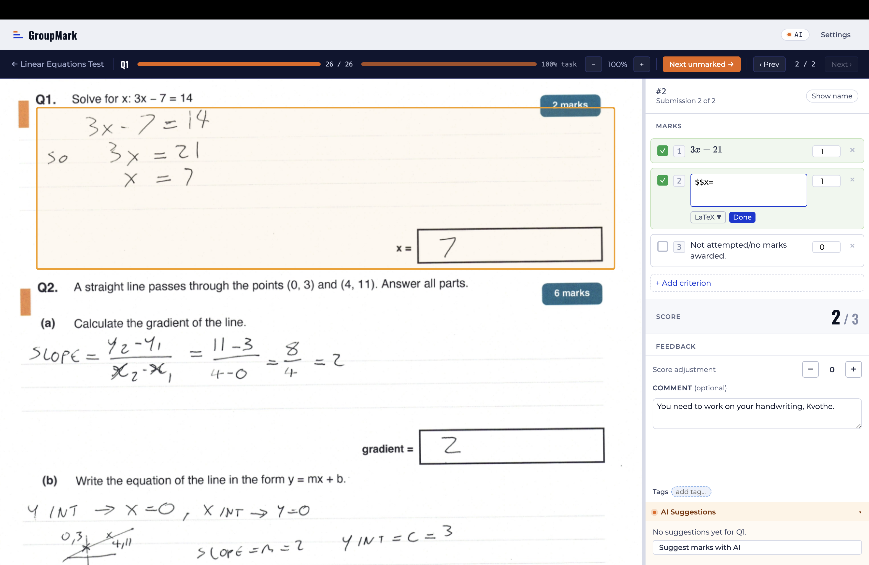 Scan and mark student work — GroupMark aligns it with your template automatically.